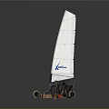 Viking Model Sailboat Featuring White Sail Wheels Brown Blocks And Red Container