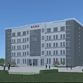 Contemporary Office Building Featuring Glass Facade Multiple Floors And Green Lawn Surroundings