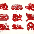 Chinese Traditional Red Paper Cut Art With Dragons Lanterns Ingots And Fu Characters