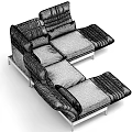 Modern Gray Black Sectional Sofa with Tufted Design Plush Cushions and Metal Legs