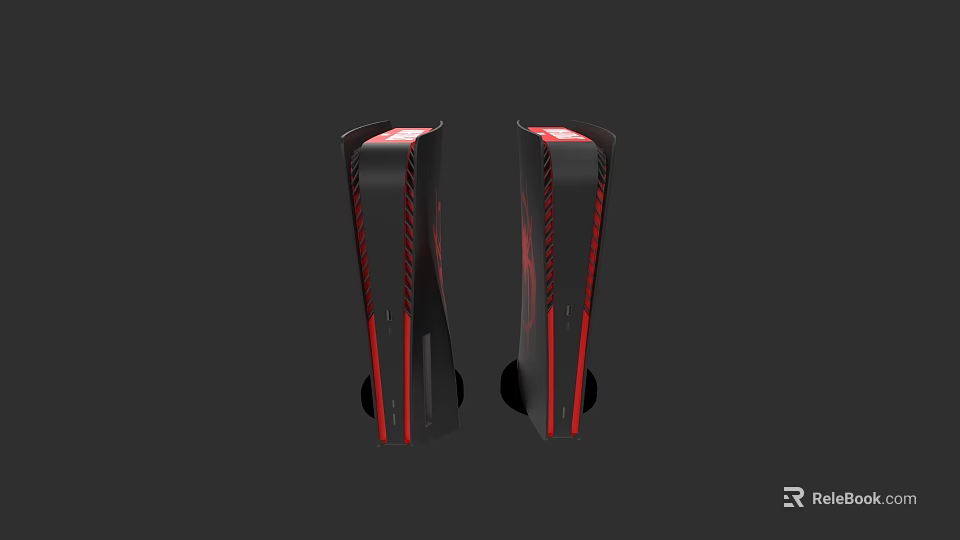 Sleek Black Home Entertainment Speakers With Red Accents And Lighting 3d model 