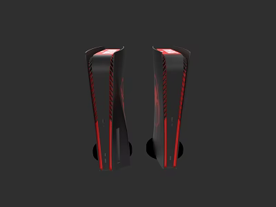 Sleek Black Home Entertainment Speakers With Red Accents And Lighting 3d model