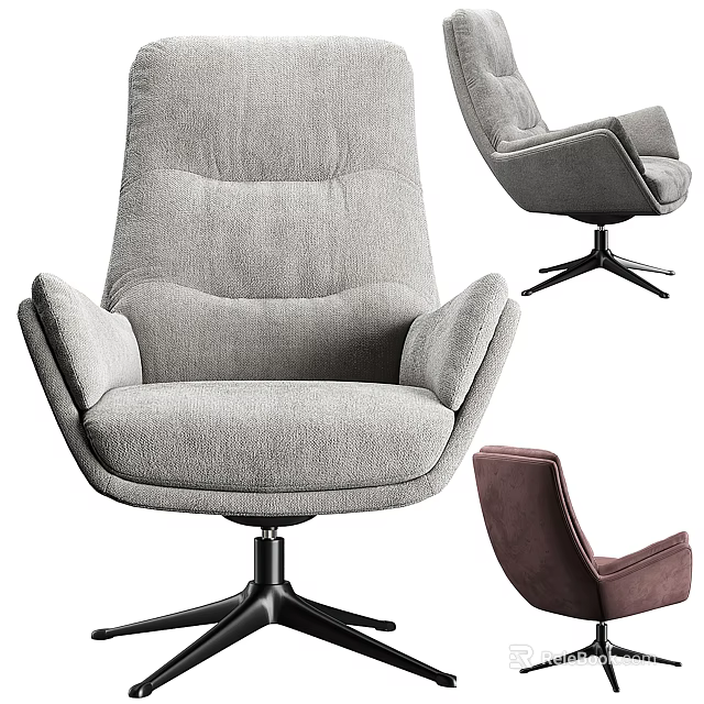 Modern Ergonomic Office Chair With Comfortable Fabric Upholstery And Swivel Base In Gray And Brown 3d model 