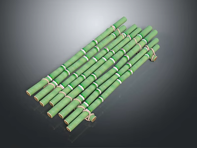 Wooden Boat Structure Made With Green Bamboo Poles Tied Together 3d model