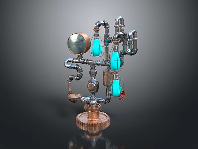 Industrial Style Floor Lamp With Metal Pipe Structure And Blue Glass Bulbs 3d model