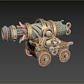 Ornate Historical Cannon With Metallic Barrel Wooden Base Intricate Engravings And Decorative Wheels