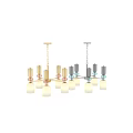 Elegant Modern Golden Frame Chandelier With Pink White Glass Shades And Multiple Arms