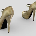Gold Textured Peep Toe High Heels With Ankle Strap And Stiletto Heel