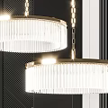 Double Modern Round Crystal Chandeliers With Gold Metal Frames And Hanging Frills In Interior