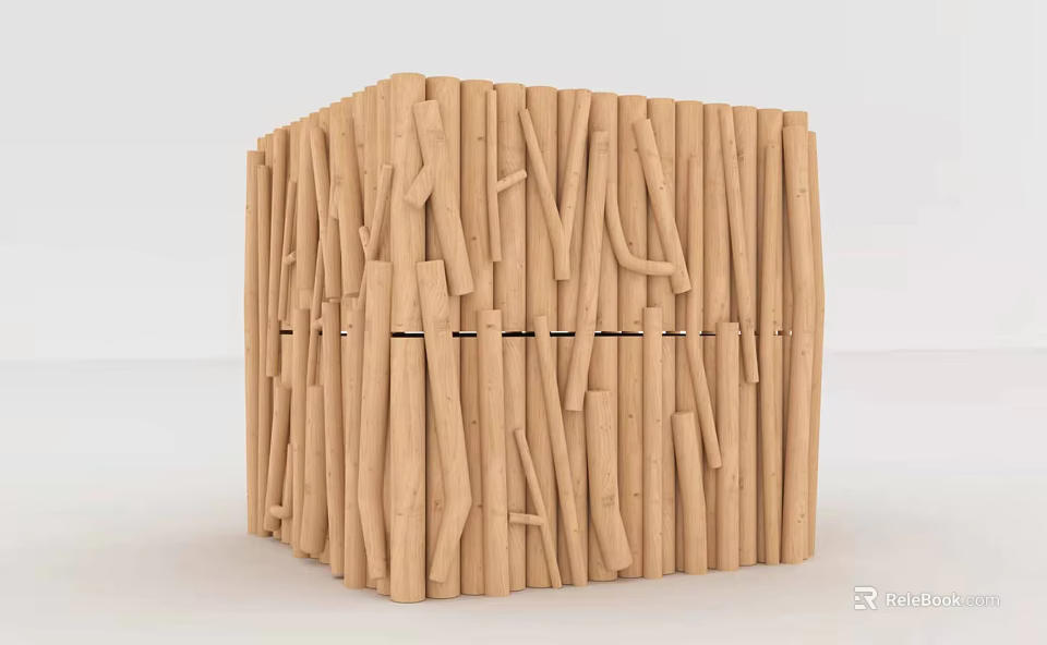 Unique Handcrafted Cube Shaped Wooden Box Assembled With Natural Wooden Sticks 3d model 