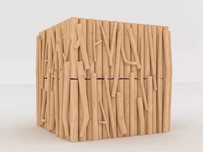 Unique Handcrafted Cube Shaped Wooden Box Assembled With Natural Wooden Sticks 3d model