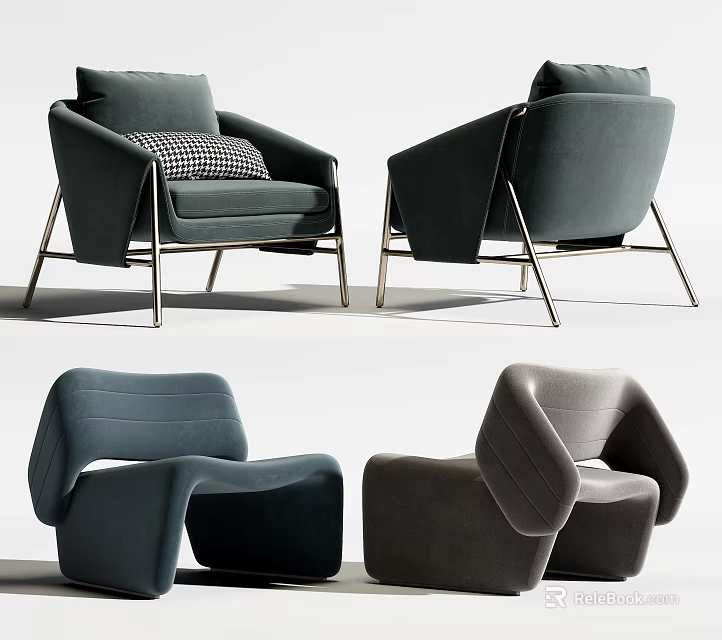 Modern Green Grey Velvet Accent Chair With Metal Legs And Comfortable Design For Living Room 3d model 