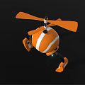 Orange Robot Character With Spherical Body Blue Glowing Eye Mechanical Legs And Propeller