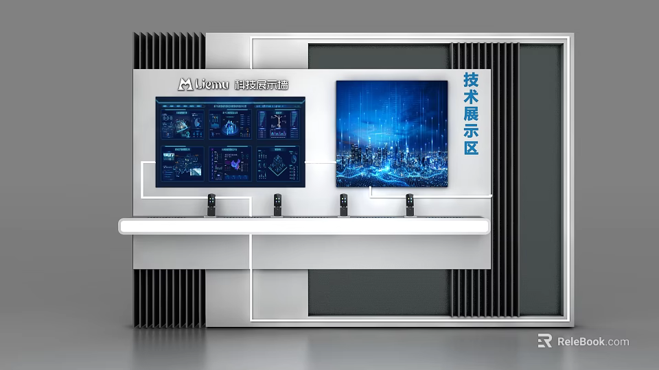 Huawei Technology Modern Showcase Shelf with Tech Display Screen and Data Charts 3d model 