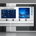 Huawei Technology Modern Showcase Shelf with Tech Display Screen and Data Charts