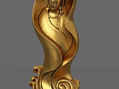 Golden Buddha Sculpture Carving With Wavy Design And Intricate Base Details 3d model