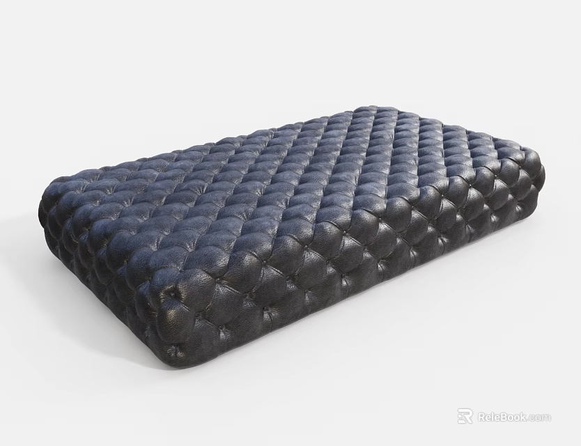 Modern Navy Blue Leather Sofa Bench With Diamond Tufted Design 3d model 