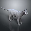 3D Model of Gray Cat With Purple Eyes in Standing Pose on Gray Gradient Background