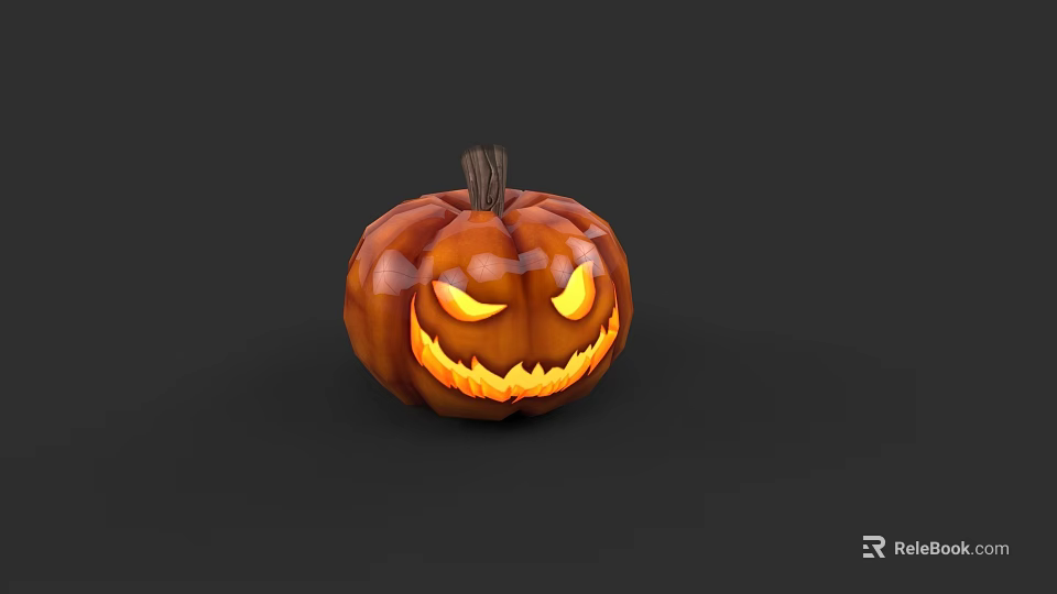 Carved Orange Jack o Lantern with Spooky Face on Black Background 3d model 