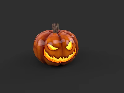 Carved Orange Jack o Lantern with Spooky Face on Black Background 3d model