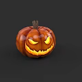 Carved Orange Jack o Lantern with Spooky Face on Black Background