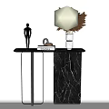 Modern Console Table With Black Marble Top Metal Frame And Pampas Grass Decor 3d model