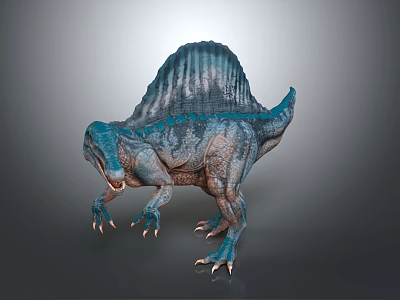 Realistic Spinosaurus Dinosaur with Sailback Blue Gray Skin Open Mouth Sharp Teeth Sharp Claws 3d model