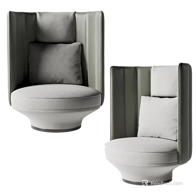 Modern Gray Upholstered Single Sofa With Soft Cushion And Curved Design 3d model