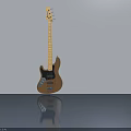 Wooden Bass Guitar With Yellow Neck White Pickups And Gray Wall Floor Reflection