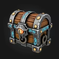 Fantasy Wooden Treasure Chest With Eye Shaped Lock And Blue Glowing Runes