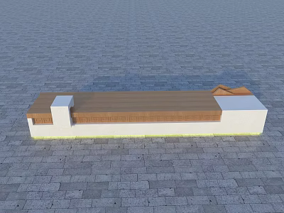 Modern Landscape Seat with Wooden Surface and White Base on Paved Ground 3d model