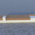 Modern Landscape Seat with Wooden Surface and White Base on Paved Ground