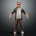 Stylish 3D Male Character Wearing Leather Jacket Sunglasses And White Shoes On Dark Background