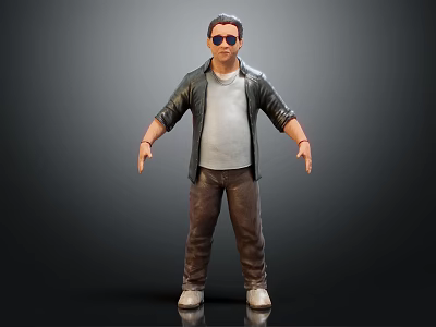 Stylish 3D Male Character Wearing Leather Jacket Sunglasses And White Shoes On Dark Background 3d model