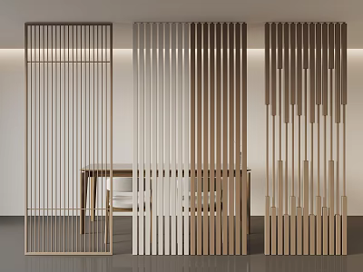 Wooden Room Dividers With Vertical Slats Design In Modern Interior Space Featuring Desk And Chair 3d model
