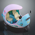 Colorful Cartoon Taxi Tricycle With Pink Roof Blue Body Checker Pattern And Beige Seats