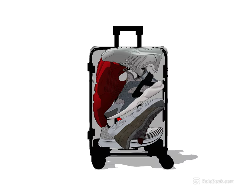 Stylish Suitcase Filled With Various Shoes For Travel And Storage 3d model 