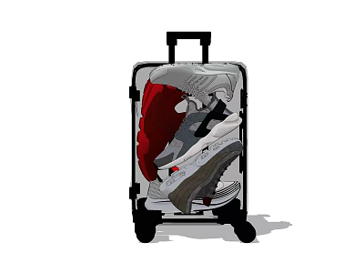 Stylish Suitcase Filled With Various Shoes For Travel And Storage 3d model