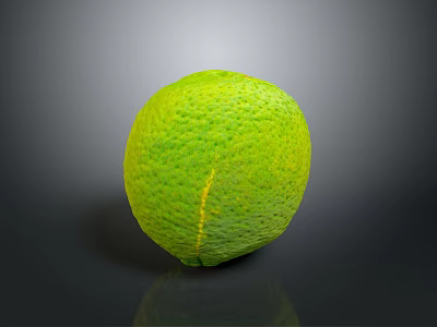 Fresh Green Lemon With Textured Surface On Dark Background Showing Clear Reflection 3d model