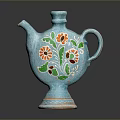 Decorative Blue Ceramic Pitcher With Colorful Floral Patterns Spout And Handle