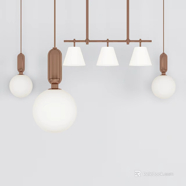 Modern Pendant Lights With White Globe Shades And Copper Metal Brackets 3d model 