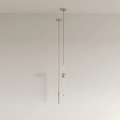 Modern Minimalist Chandelier With Slim Metal Rods And Spherical Bulb For Contemporary Interior Decoration 3d model