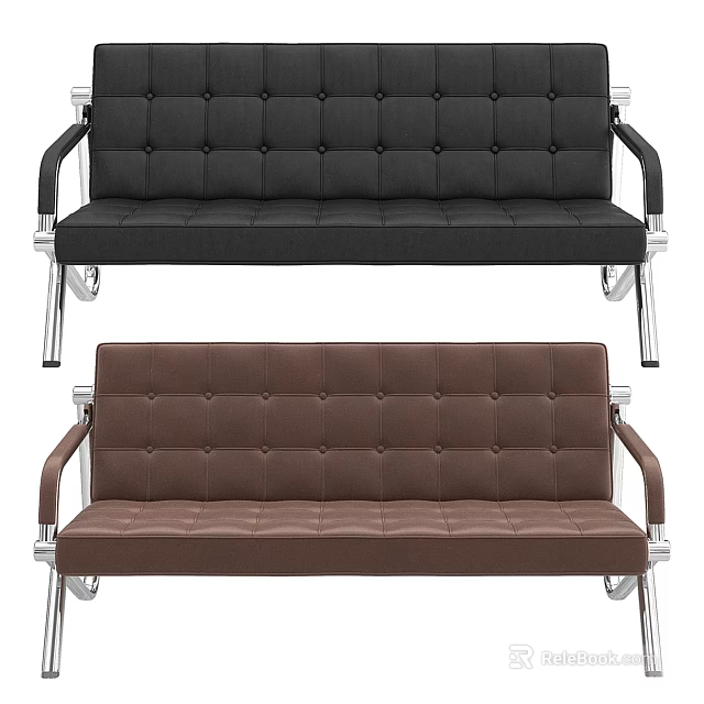 Modern Black and Brown Tufted Sofa with Metal Frame and Armrests Design 3d model 