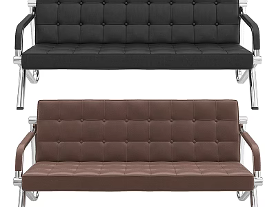 Modern Black and Brown Tufted Sofa with Metal Frame and Armrests Design 3d model