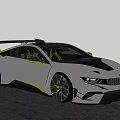 BMW Silver Gray Sports Car With Yellow Accents And Large Rear Wing On Coastal Road