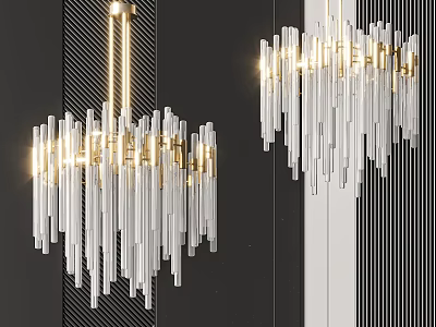 Modern Gold And Glass Pendant Chandelier With Sleek Vertical Strips For Interior Lighting 3d model
