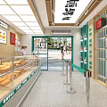 Dessert Shop Interior With Glass Display Cases Various Desserts Wooden Counter And Bright Lighting