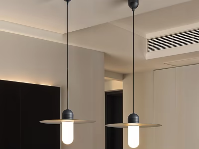 Modern Minimalist Pendant Lights With Black Rods And White Shades In Interior Space 3d model