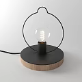 Modern Table Lamp With Black Circular Frame Transparent Bulb And Wooden Base 3d model
