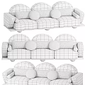 Light Pink Modern Sectional Sofa With Yellow Round Pillows And Wooden Base